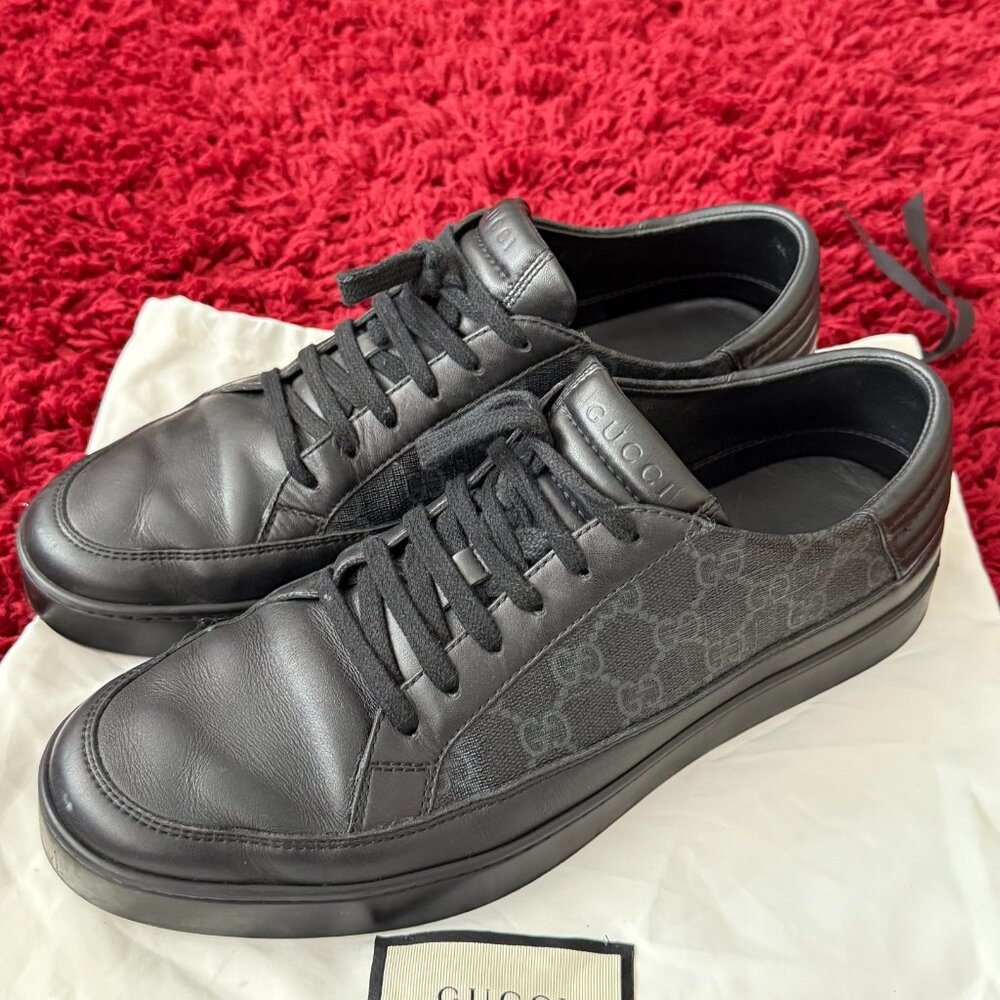 Gucci Black Men's Gg Leather & Canvas Sneakers